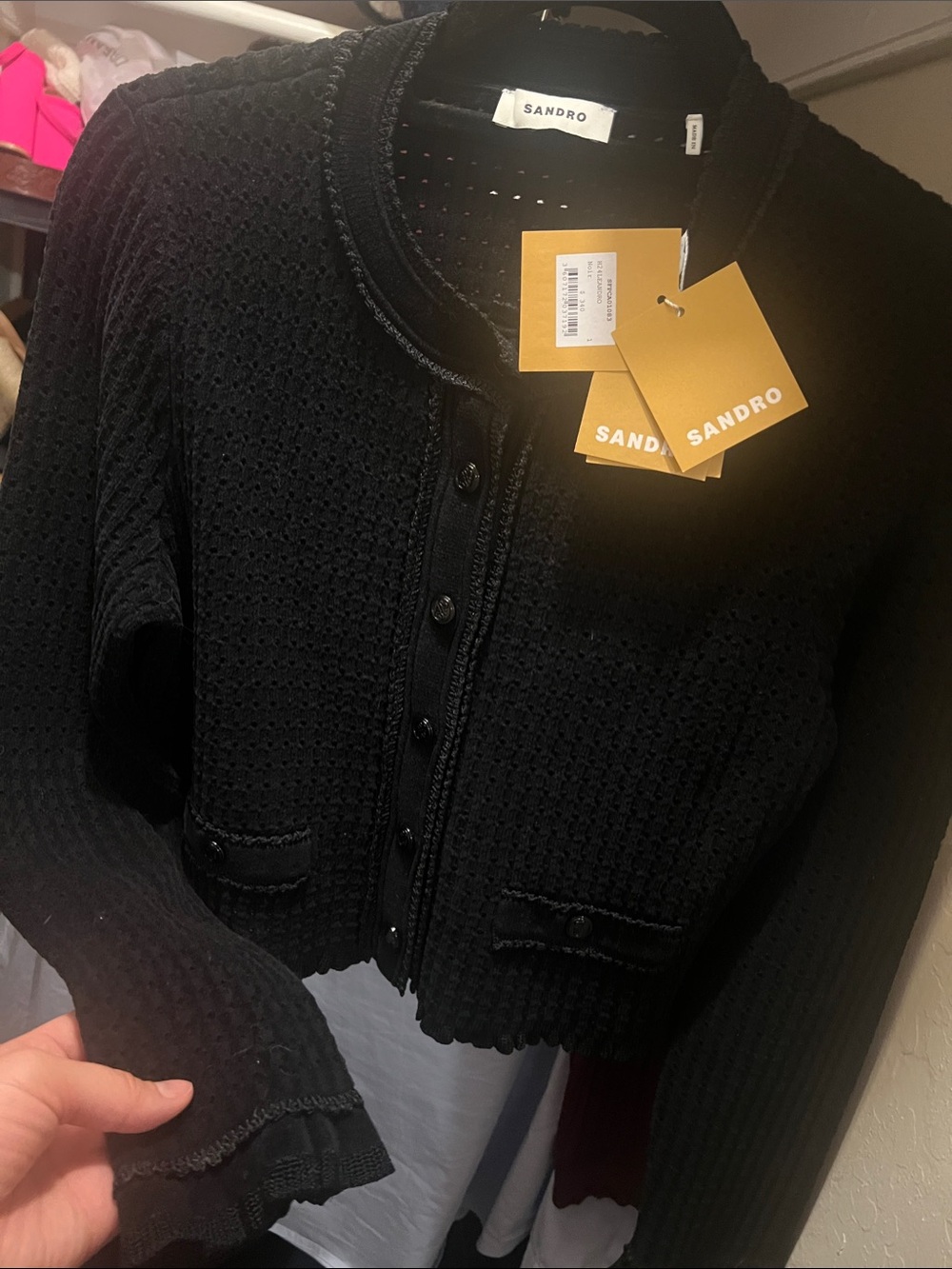 Sandro Holiday Cropped Cardigan - Noir/Black - Brand New w/ tags - Size Small